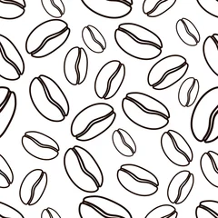 Fotobehang Koffie Vector koffie patroon. Naadloze patroon van koffiebonen. Eenvoudig koffiepatroon op een witte achtergrond.