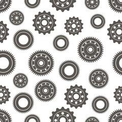Gears seamless pattern. Vector drawing of factory gear wheels. Mechanical gear. The image of the gear.