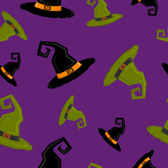 Halloween seamless background with witch hat. For gift paper, textiles, clothes, social networks, wallpaper, prints, festive decor