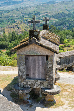 Traditional Espigueiros, Granary, Soajo village, Peneda Geres National Park, Minho province, Portugal