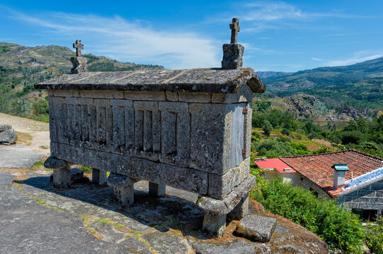 Traditional Espigueiros, Granary, Soajo village, Peneda Geres National Park, Minho province, Portugal