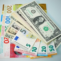 Schweizer Franken, europäische Euro und amerikanische US Dollar