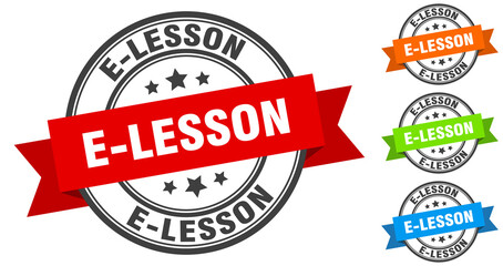 e-lesson stamp. round band sign set. label