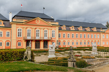 Fototapeta premium Rococo chateau with a distinguished facade, magnificent residence from the 18th century, castle Dobris in autumn, Central Bohemia, Czech Republic