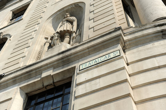 Statue of the Portuguese navigator Bartolomeu Dias at the High Commission of South Africa in Trafalgar Square, London, UK