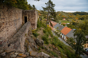 Fototapeta na wymiar Ruins of gothic medieval Castle Zebrak in village Tocnik in autumn, Central Bohemia, Czech Republic