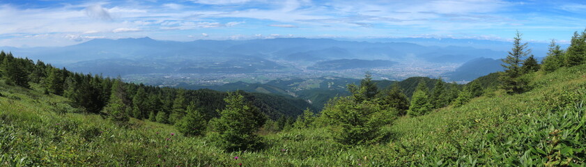 Fototapeta na wymiar 湯の丸山の稜線からの眺め (パノラマ)