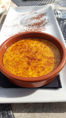 Typical dessert creme brulee (crema catalana)