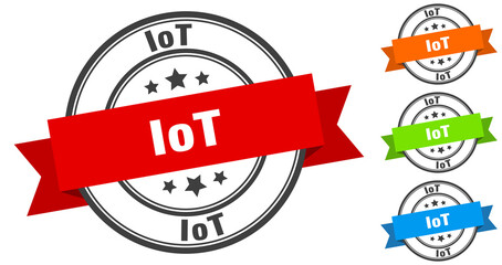 iot stamp. round band sign set. label