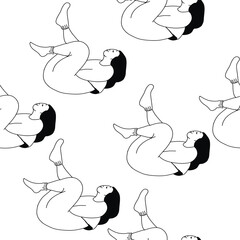 Vector hand-drawn seamless patterns of girls. Minimalism