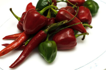 red and green pepper background white