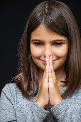 Naklejka premium Beautiful schoolgirl schoolgirl emotion happiness joy sadness surprise close-up