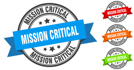 mission critical stamp. round band sign set. label
