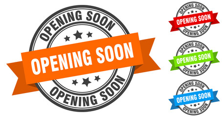 Obraz premium opening soon stamp. round band sign set. label