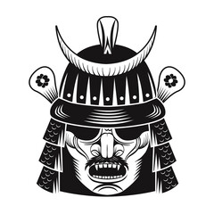 Japanese warrior black mask flat image. Japan samurai. Vintage vector illustration. Military art and design elements concept