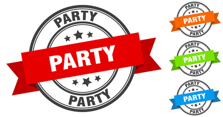 party stamp. round band sign set. label