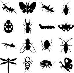 insects icons set black