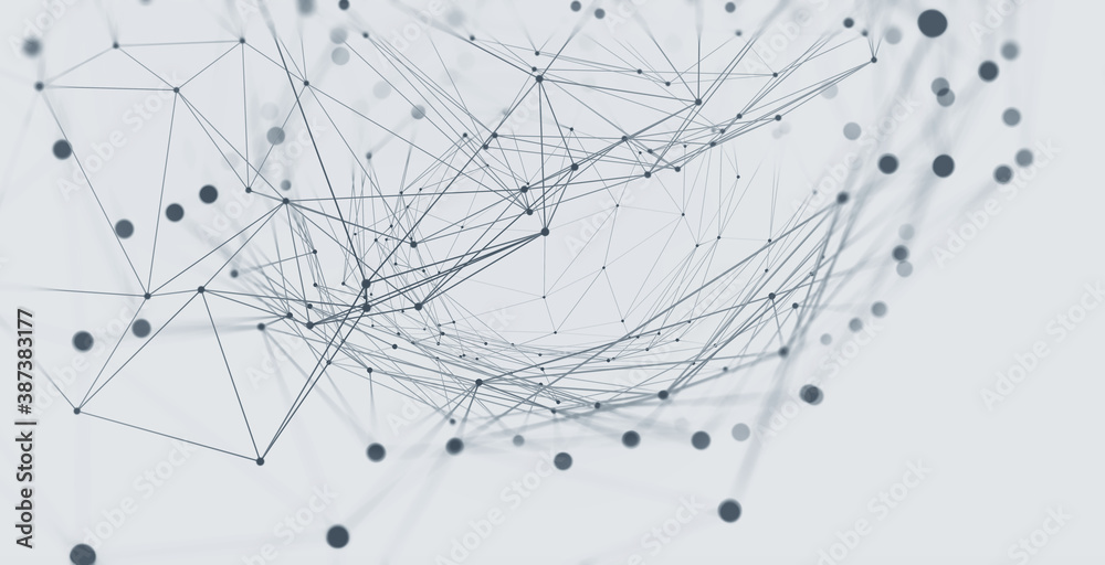 Leinwandbilder Big data 3D illustration. Neural network and cloud technologies. Global database and artificial intelligence. Bright, black and white background with bokeh effect