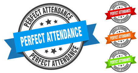perfect attendance stamp. round band sign set. label