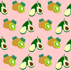 Pattern avocado and kiwi with leaf