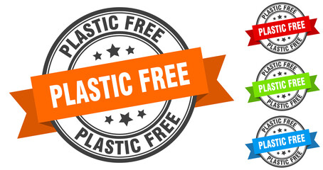 plastic free stamp. round band sign set. label