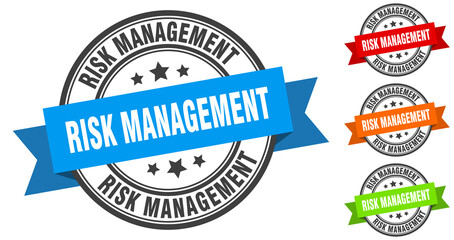 risk management stamp. round band sign set. label