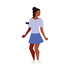 afro woman with pony tail hair standing character isolated icon