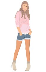 Girl in vector illustration. Fashion with hoodies