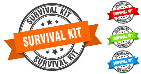 survival kit stamp. round band sign set. label