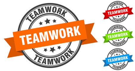 teamwork stamp. round band sign set. label