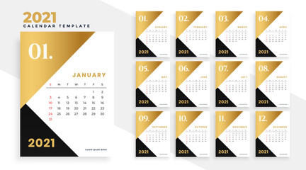 modern gold and black 2021 new year calendar design