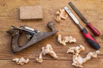 Closeup on woodworking tools 