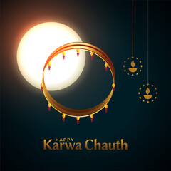 Happy karwa chauth abstract with sieve moon and diya vector