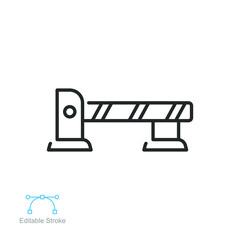 Parking barrier icon. Automatic car gate. Roadblocks. Parking entrance with security barrier gate and parking ticket machine. Editable stroke. Vector illustration. Design on white background. EPS 10