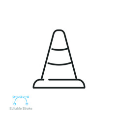 Road traffic cone icon. safety highway, construction guidance. Alert, warning accident information. security marking. line style. editable stroke vector illustration Design on white background EPS 10
