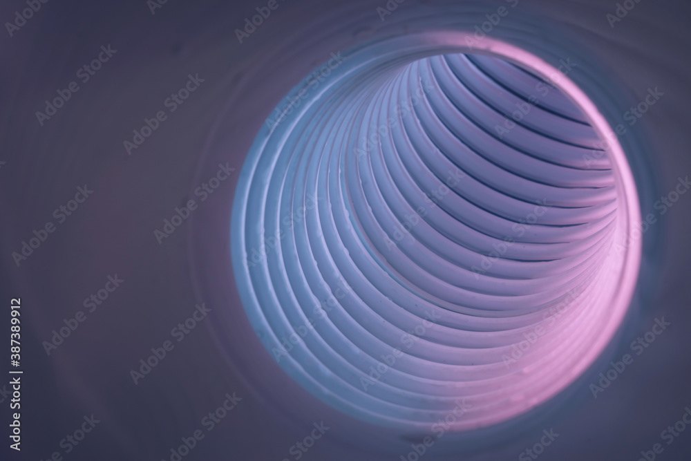 Poster Beautiful round abstract white-gray tunnel with color light on a background pattern textured ford design.