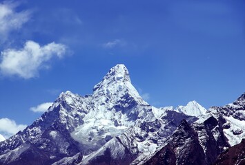 Ama Dablam Mountain Peak From Namche Bazaar in Nepal