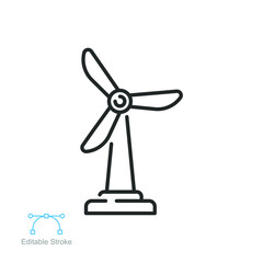 Naklejka na ściany i meble Wind turbine icon. windmill power, simple sustainable energy. environment technology station. Line or outline pictogram style. Editable stroke. Vector illustration. Design on white background. EPS 10