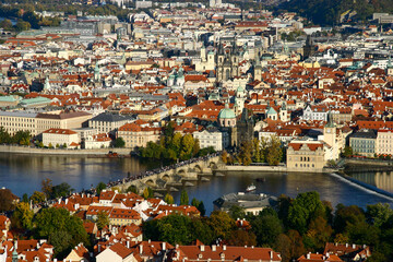 Fototapeta na wymiar Aerial View of Charles Bridge and Old Town in Prague