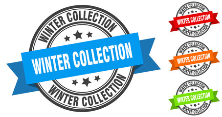 winter collection stamp. round band sign set. label