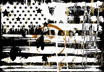 Foto auf Alu-Dibond abstract background design, with paint strokes, splashes, stars and stripes, grungy, USA flag, on black © Kirsten Hinte