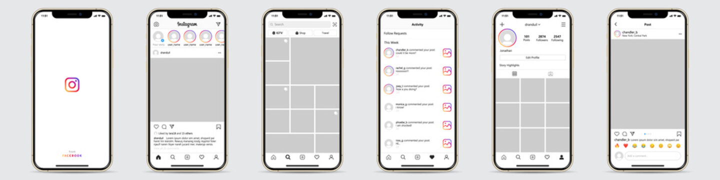 Set Of Iphone With Instagram Template Frame For Social Network