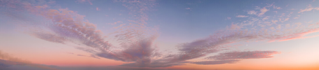 Colorful purple sunset twilight evening sky. High-resolution stitch panorama image.