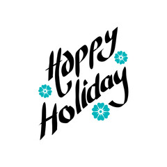 Obraz premium Happy holidays.Beautiful greeting card scratched calligraphy black text word gold stars. Hand drawn invitation, promotion design. Handwritten modern brush lettering white background isolated