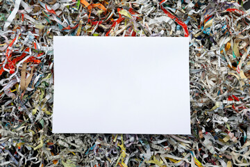 Scraps of paper, shredded colorful paper, close-up background with copy space.