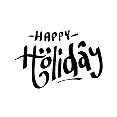 Happy holidays.Beautiful greeting card scratched calligraphy black text word gold stars. Hand drawn invitation, promotion design. Handwritten modern brush lettering white background isolated