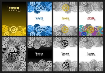 Set of abstract backgrounds with different gears for  brochure design, flyer design, cover layout, business cards.