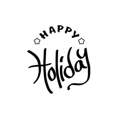 Happy holidays.Beautiful greeting card scratched calligraphy black text word gold stars. Hand drawn invitation, promotion design. Handwritten modern brush lettering white background isolated