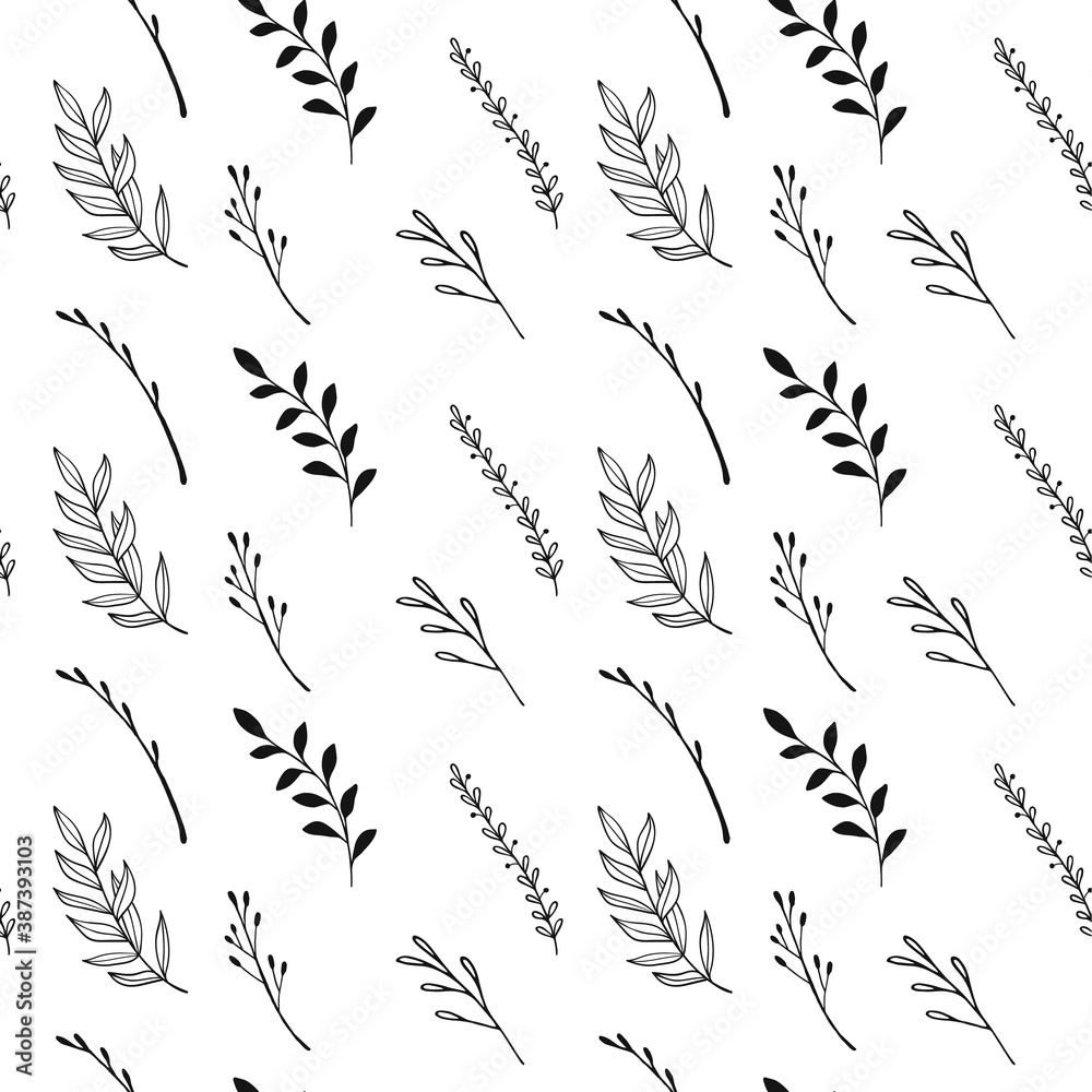 Wall mural seamless pattern with branch, leaves. vector