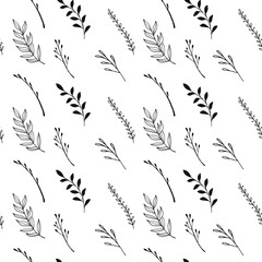 Seamless pattern with branch, leaves. Vector